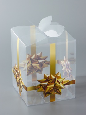 Складная прозрачная коробка из PVC, для упаковки подарков, «Золотой бантик», 12?12?15 см (комплект 5 шт)
