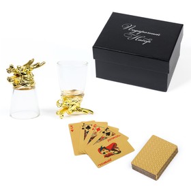 Набор подарочный 3 в 1 "Гриндер" : 2 стопки по 30 мл, колода пластиковых карт, золото