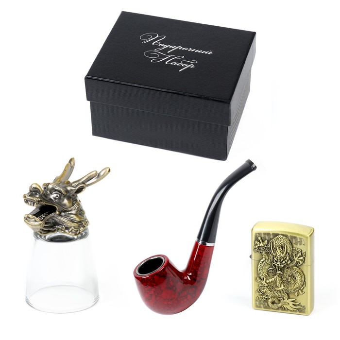 Подарочный набор 3 в 1 «Мужской»: рюмка-перевёртыш 30 мл, трубка, зажигалка - Фото 1