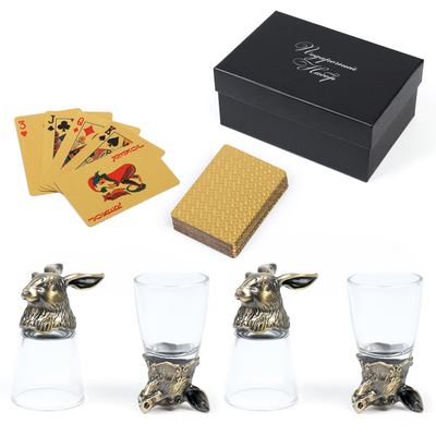 Набор подарочный 5 в 1 «Охотнику», 4 рюмки по 30 мл, колода пластиковых карт, стекло, металл, цвет бронза