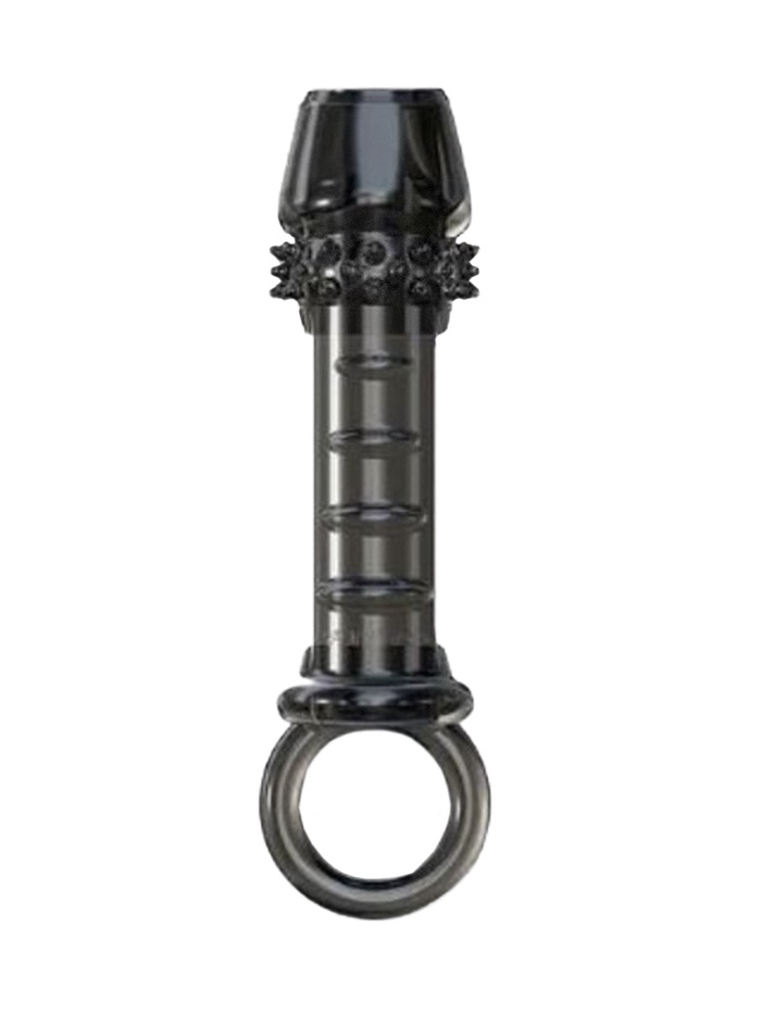 Насадка на пенис с кольцом на мошонку, массажная, открытая, черный - Фото 1