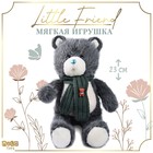 Мягкая игрушка "Little Friend", новогодний мишка с зелёным шарфом, цвет темно-серый - фото 320946954
