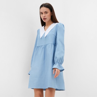 Платье мини женское джинсовое с воротником MIST, размер 42, светло-голубое