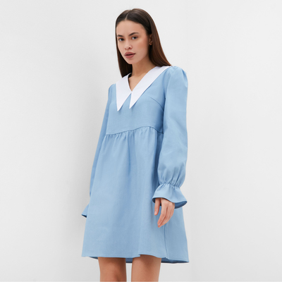 Платье мини женское джинсовое с воротником MIST, размер 46, светло-голубое