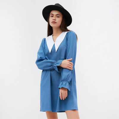 Платье мини женское джинсовое с воротником MIST, размер 44, голубое