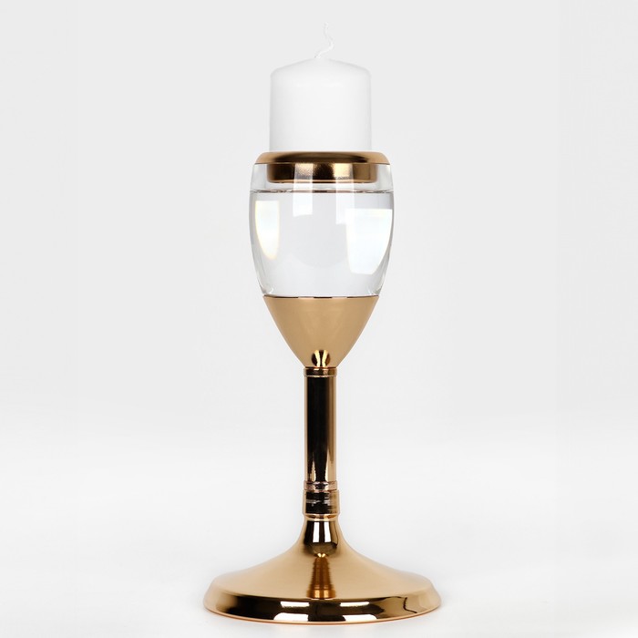 Подсвечник металл, стекло на 1 свечу «Безмятежность» цвет золото 11 х 11 х 21 см - Фото 1