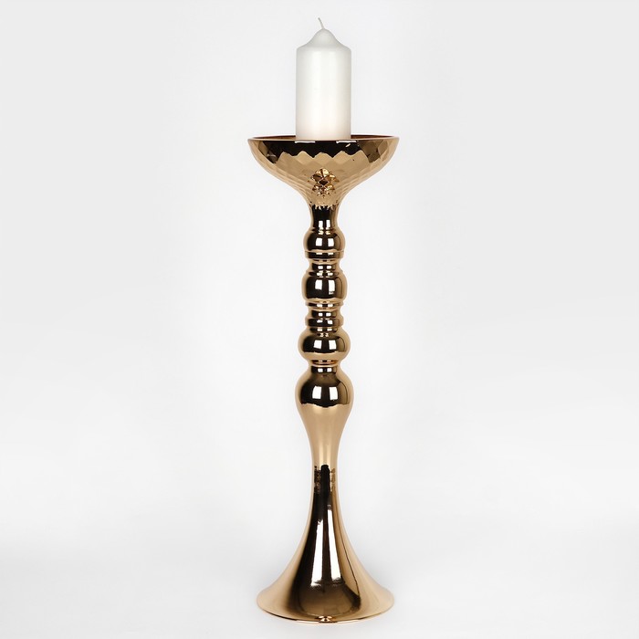 Подсвечник металл на 1 свечу «Ричард» цвет золото 12.5 х 12.5 х 44 см