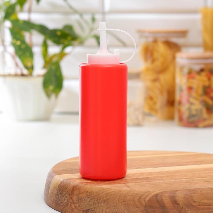 Бутылка для соуса, 400 мл, 5.7×19.2 см, пластик, красная - Фото 1