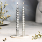 Набор свечей витых, 1,5х 15 см, 2 штуки, серебряный металлик - Фото 1