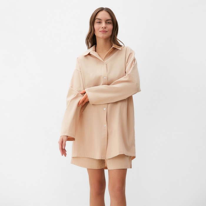 Комплект женский (рубашка, шорты) KAFTAN размер 40-42, бежевый - Фото 1