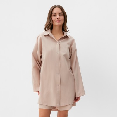 Пижама женская (рубашка, шорты) KAFTAN, размер 48-50, бежевая
