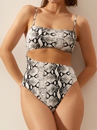 Купальник женский слитный с вырезом на животе MINAKU, размер 46, со змеиным принтом - Фото 4