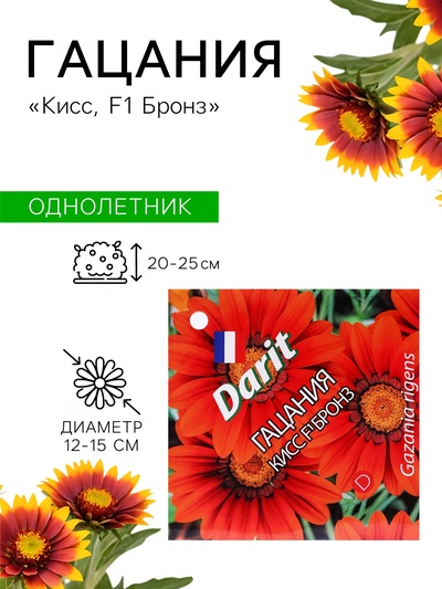 Семена цветов Гацания «Кисс F1 Бронз», для балкона, веранды, цветника, однолетник, низкорослая7 шт.