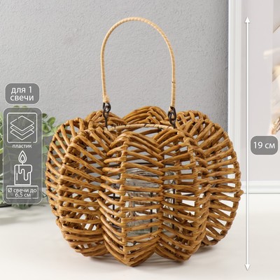 Подсвечник на 1 свечу «Фонарь с ручкой: Тыква», натуральный, 11×26×19 см