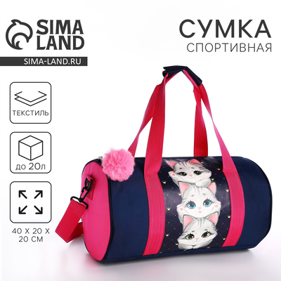 Сумка детская спортивная «Котята», 40×20×20 см, 40×20 х см, синяя, отдел на молнии