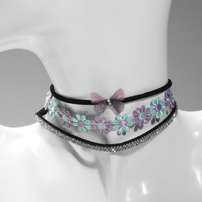 Чокер «Трио» цветы и бант (набор 3 шт.), цветной, 32 см - Фото 1