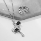 Гарнитур 2 предмета: серьги, кулон «Таяние» сердце, цвет чёрно-белый в серебре, 40 см - фото 8475846