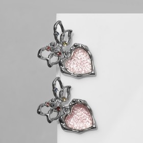 Серьги металл "Ягодки" розовая вставка, цвет серебро