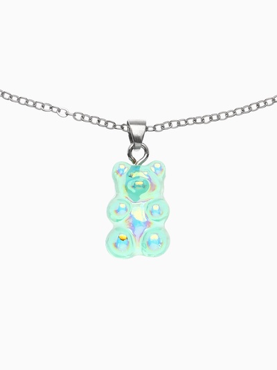 Гарнитур 5 предметов: серьги (4 пары), кулон «Мармеладный мишка», цвет тиффани в серебре, 40 см