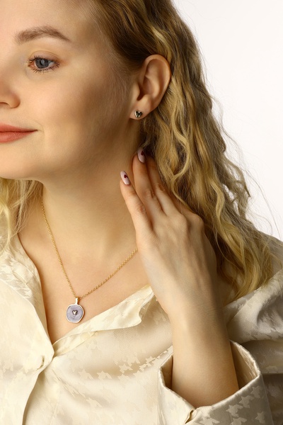 Гарнитур 5 предметов: серьги (4 пары), кулон «Минимал» сердце, цвет сиреневый в золоте, 40 см