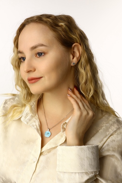 Гарнитур 5 предметов: серьги (4 пары), кулон «Минимал», сердце, голубые в серебре, 40 см