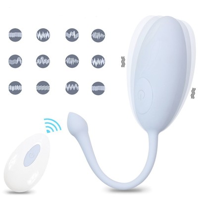 Виброяйцо, 7×3.5 см, 10 режимов, пульт ДУ, силикон, голубой