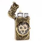 Зажигалка газовая с часами "Дракон", пьезо, золото - Фото 2