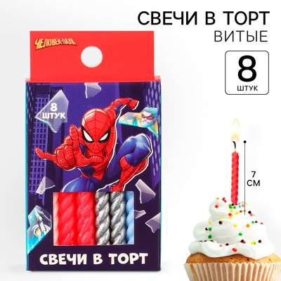 Набор свечей для торта "С Днем Рождения", 8 штук, Человек-паук