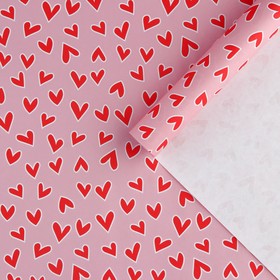 Бумага упаковочная крафтовая белая «Красные сердечки», 50 x 70 см