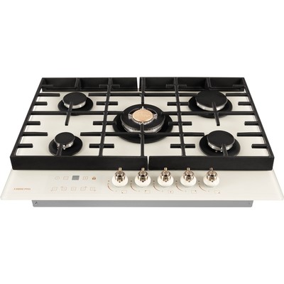 Варочная поверхность HIBERG VM 7155 Y, газовая, 5 конфорок, сенсорный таймер, бежевая