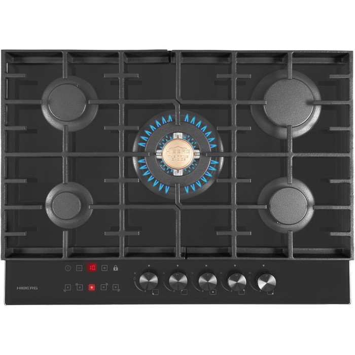 Варочная поверхность HIBERG VM 7155 B, газовая, 5 конфорок, сенсорный таймер, чёрная - Фото 1
