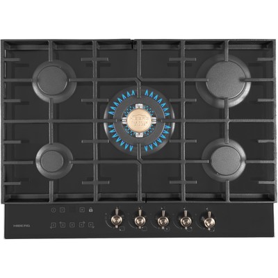 Варочная поверхность HIBERG VM 7155 B, газовая, 5 конфорок, сенсорный таймер, чёрная