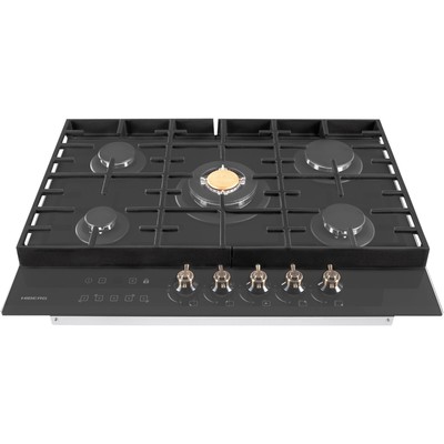 Варочная поверхность HIBERG VM 7155 B, газовая, 5 конфорок, сенсорный таймер, чёрная