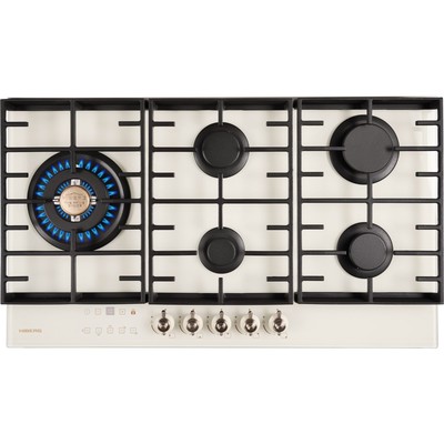 Варочная поверхность HIBERG VM 9155 Y, газовая, 5 конфорок, сенсорный таймер, бежевая