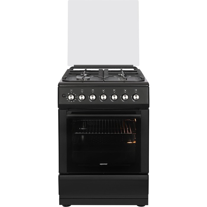 Плита NORDFROST GG 6062 B, газовая, 4 конфорки, 64 л, газовая духовка, чёрная - Фото 1