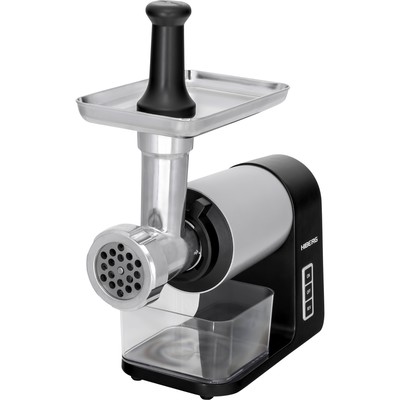 Мясорубка HIBERG MG 990 BS, 2000 Вт, 2 кг/мин, реверс, 3 насадки, чёрно-серая