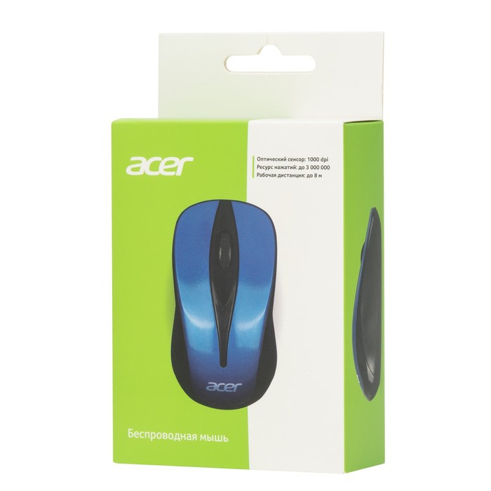 Мышь Acer OMR132 синий/черный оптическая (1000dpi) беспроводная USB для ноутбука (2but) - фото 51512297