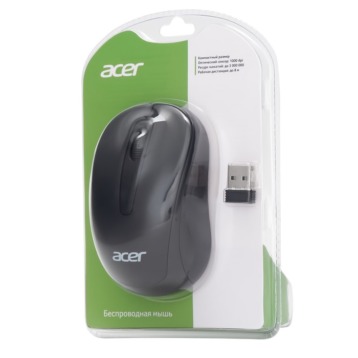 Мышь Acer OMR133 черный оптическая (1000dpi) беспроводная USB для ноутбука (2but) - фото 51512306