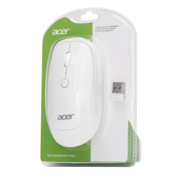 Мышь Acer OMR138 белый оптическая (1600dpi) беспроводная USB (3but) - фото 51512350