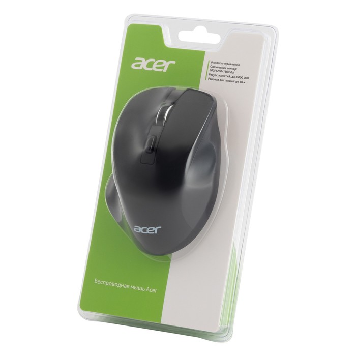 Мышь Acer OMR140 черный оптическая (1600dpi) беспроводная USB (6but) - фото 51512359