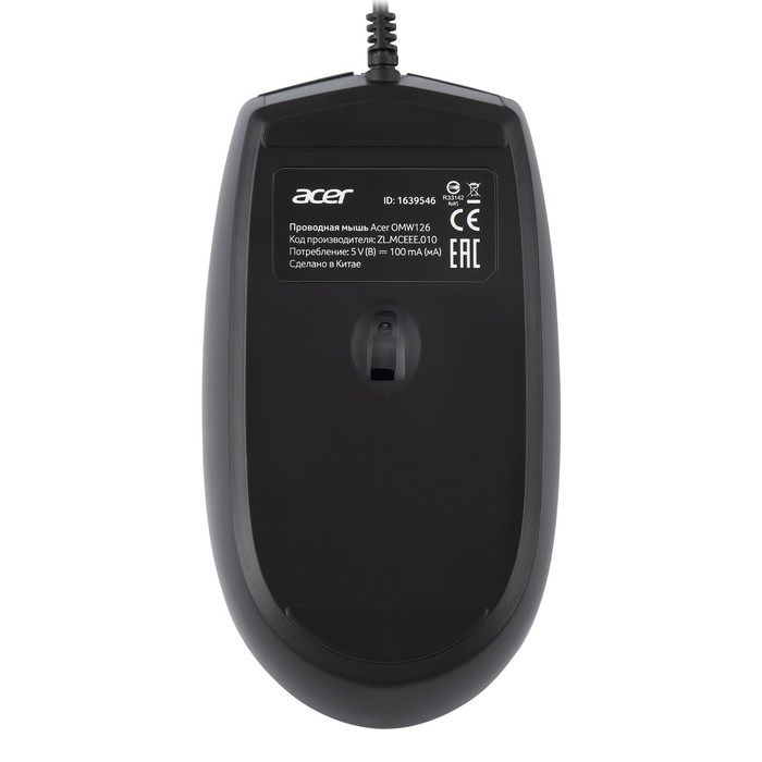Мышь Acer OMW126 черный оптическая (1000dpi) USB (2but) - фото 51512455
