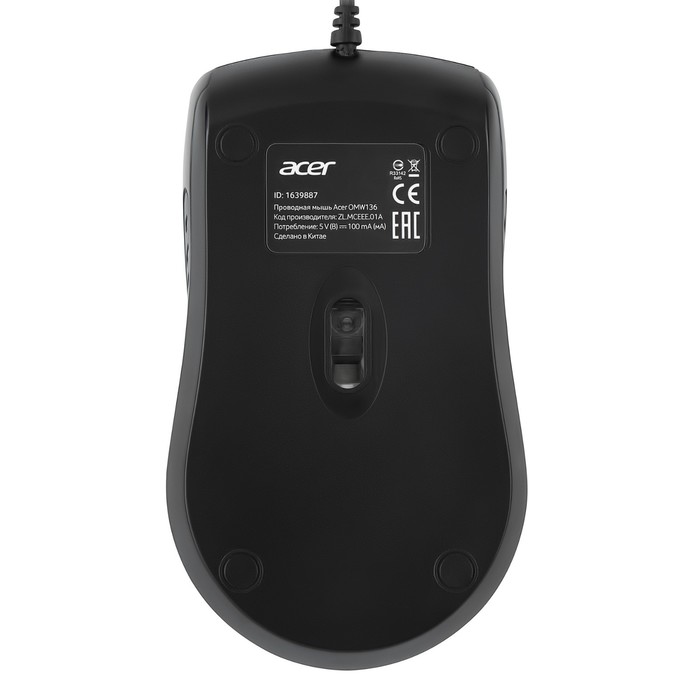 Мышь Acer OMW136 черный оптическая (1000dpi) USB (2but) - фото 51512503