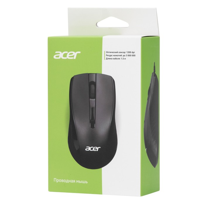 Мышь Acer OMW136 черный оптическая (1000dpi) USB (2but) - фото 51512510