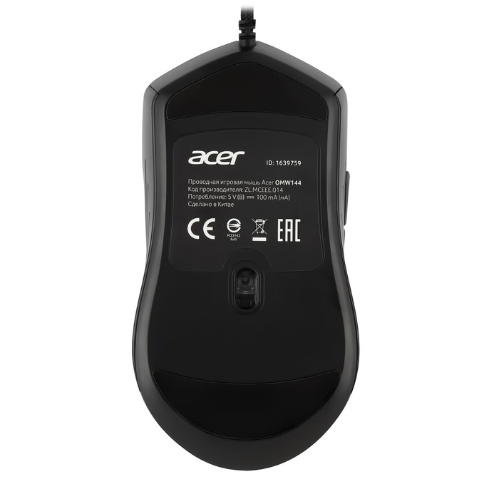 Мышь Acer OMW144 черный оптическая (3200dpi) USB (7but) - фото 51512523
