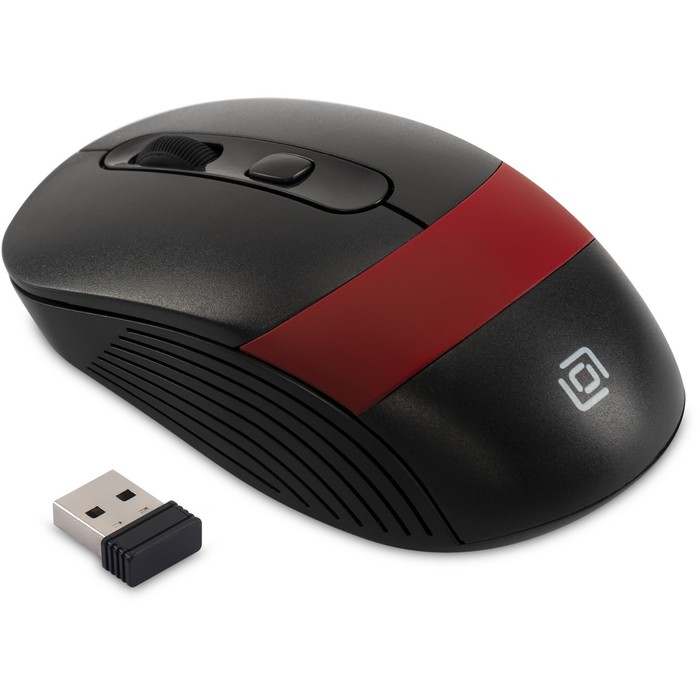Мышь Оклик 310MW черный/красный оптическая (3200dpi) беспроводная USB для ноутбука (3but) - фото 51512767