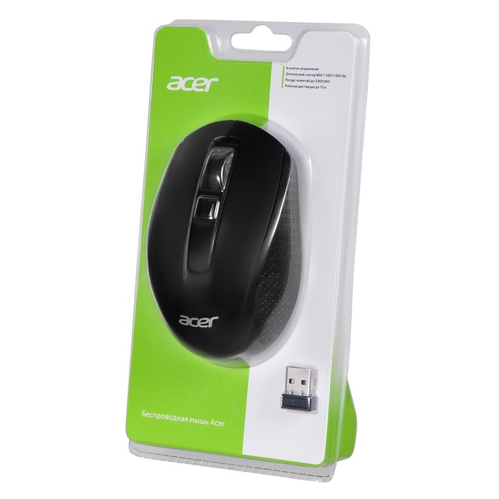 Мышь Acer OMR060 черный оптическая (1600dpi) беспроводная USB (6but) - фото 51513073