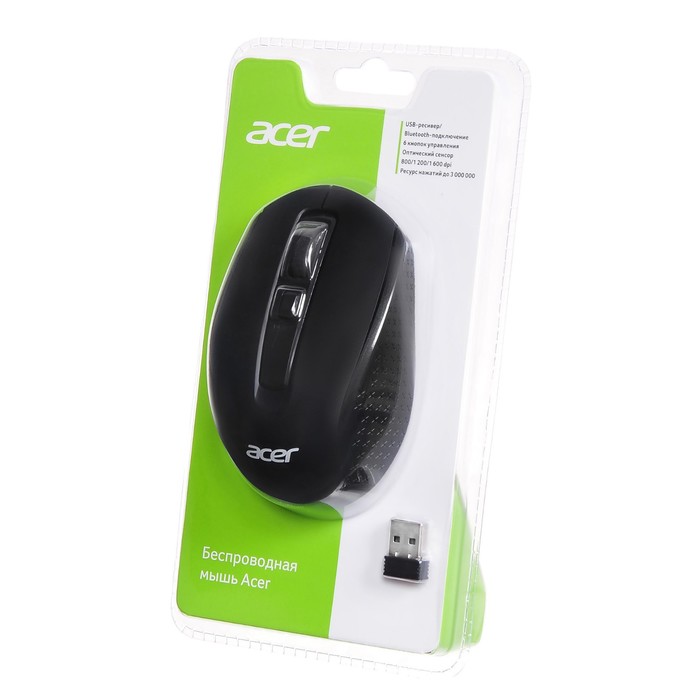 Мышь Acer OMR070 черный оптическая (1600dpi) беспроводная BT/Radio USB для ноутбука (6but)   1029447 - фото 51513082