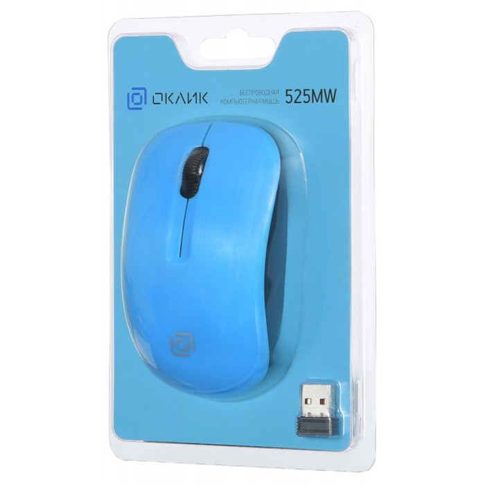 Мышь Оклик 525MW черный/голубой оптическая (1000dpi) беспроводная USB для ноутбука (3but) - фото 51513232
