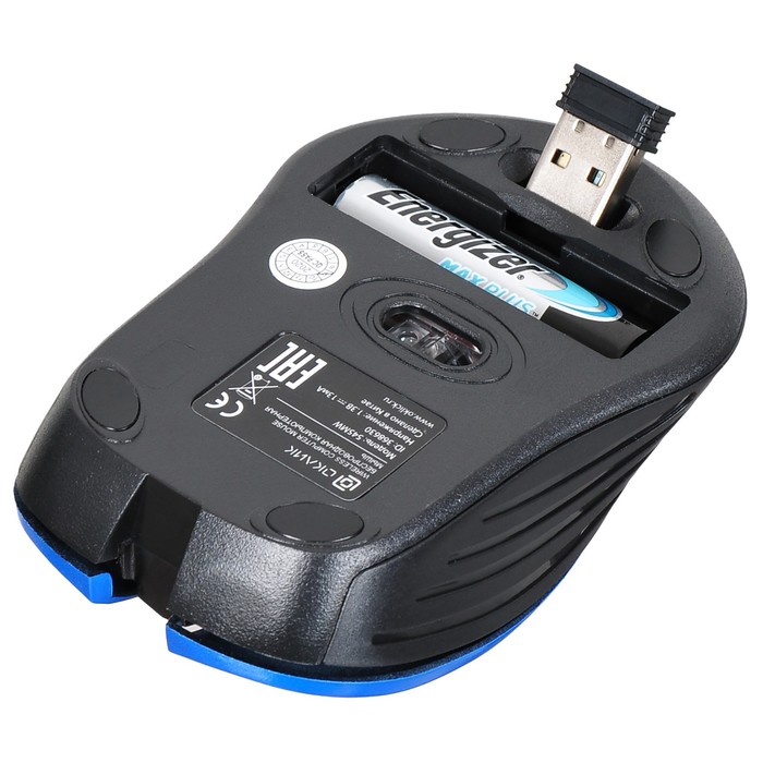 Мышь Оклик 545MW черный/синий оптическая (1600dpi) беспроводная USB для ноутбука (4but) - фото 51513268