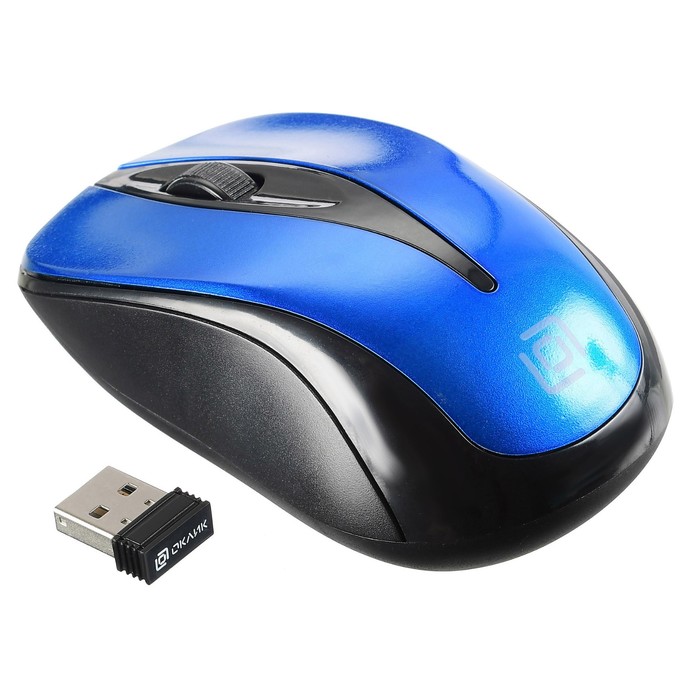 Мышь Оклик 675MW черный/синий оптическая (1200dpi) беспроводная USB для ноутбука (3but) - фото 51525116